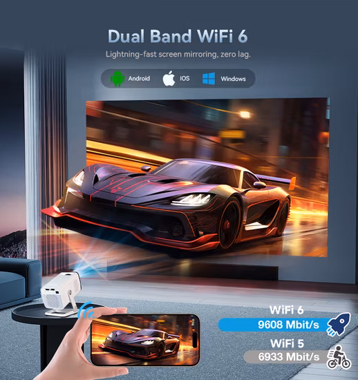 D035 Tragbarer Mini-Heimkino-Projektor mit Touch-Steuerung und integriertem Android-Akku für Mobiltelefone, Laptops, Tablets und Spielekonsolen – UK-Stecker