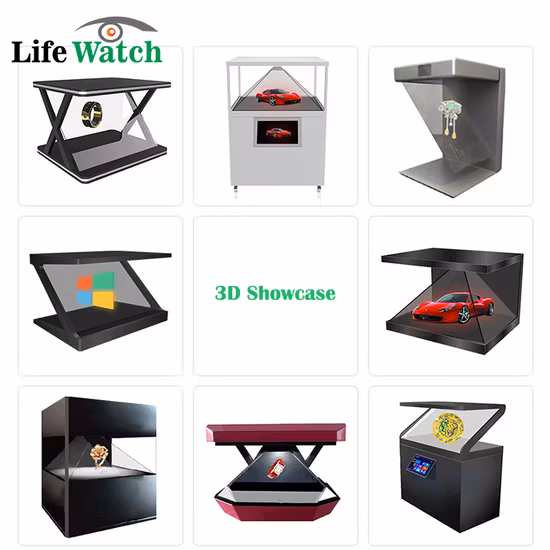 65-Zoll-Werbe-270-Grad-3D-holografischer Pyramiden-Display-Schaukasten. Holografischer Bildschirm