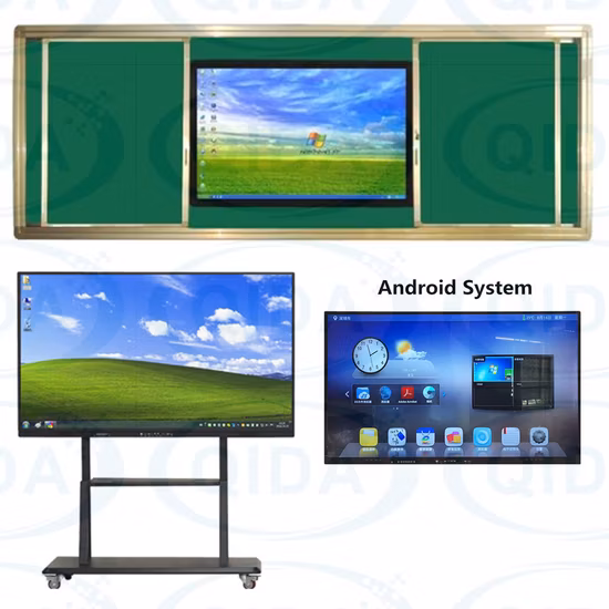 Schulmöbel, Büro, grüne Tafel, Whiteboard, Windows-Computer, LCD-Bildschirm, interaktives Touch-Board